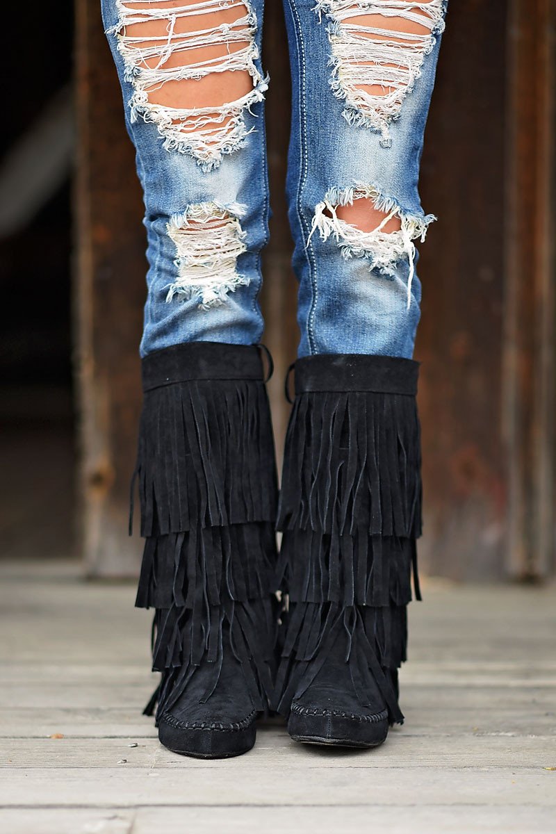Black Fringe Boots