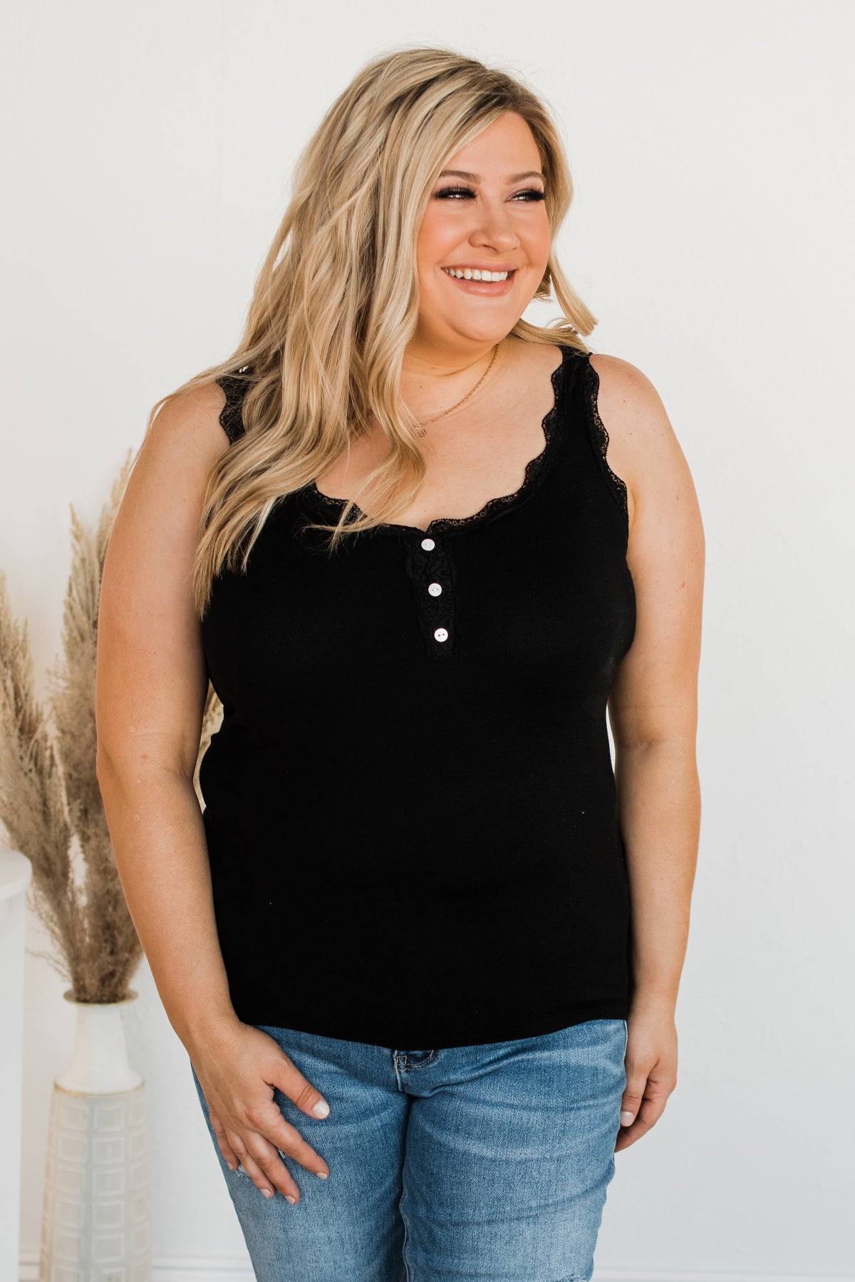 Life Is Too Short Lace Tank Top- Black