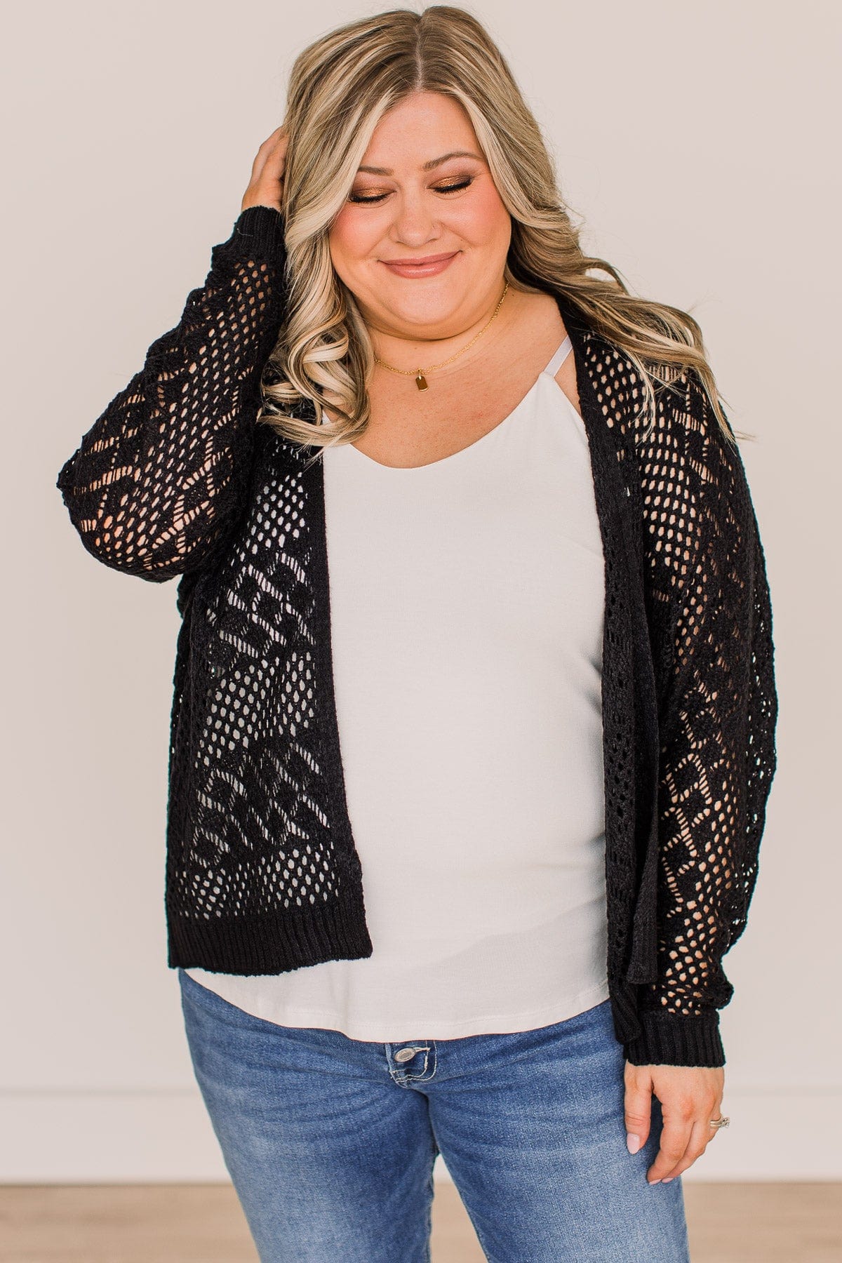 Sweetest Love Open Knit Cardigan- Black