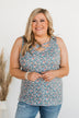 Sunny Smiles Floral Criss-Cross Tank Top- Denim Blue