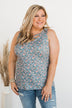 Sunny Smiles Floral Criss-Cross Tank Top- Denim Blue