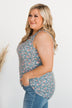 Sunny Smiles Floral Criss-Cross Tank Top- Denim Blue