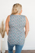Sunny Smiles Floral Criss-Cross Tank Top- Denim Blue