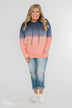 Long Sleeve Ombré Hoodie- Navy & Peach