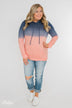 Long Sleeve Ombré Hoodie- Navy & Peach