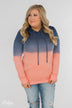 Long Sleeve Ombré Hoodie- Navy & Peach
