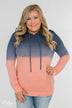 Long Sleeve Ombré Hoodie- Navy & Peach