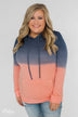 Long Sleeve Ombré Hoodie- Navy & Peach