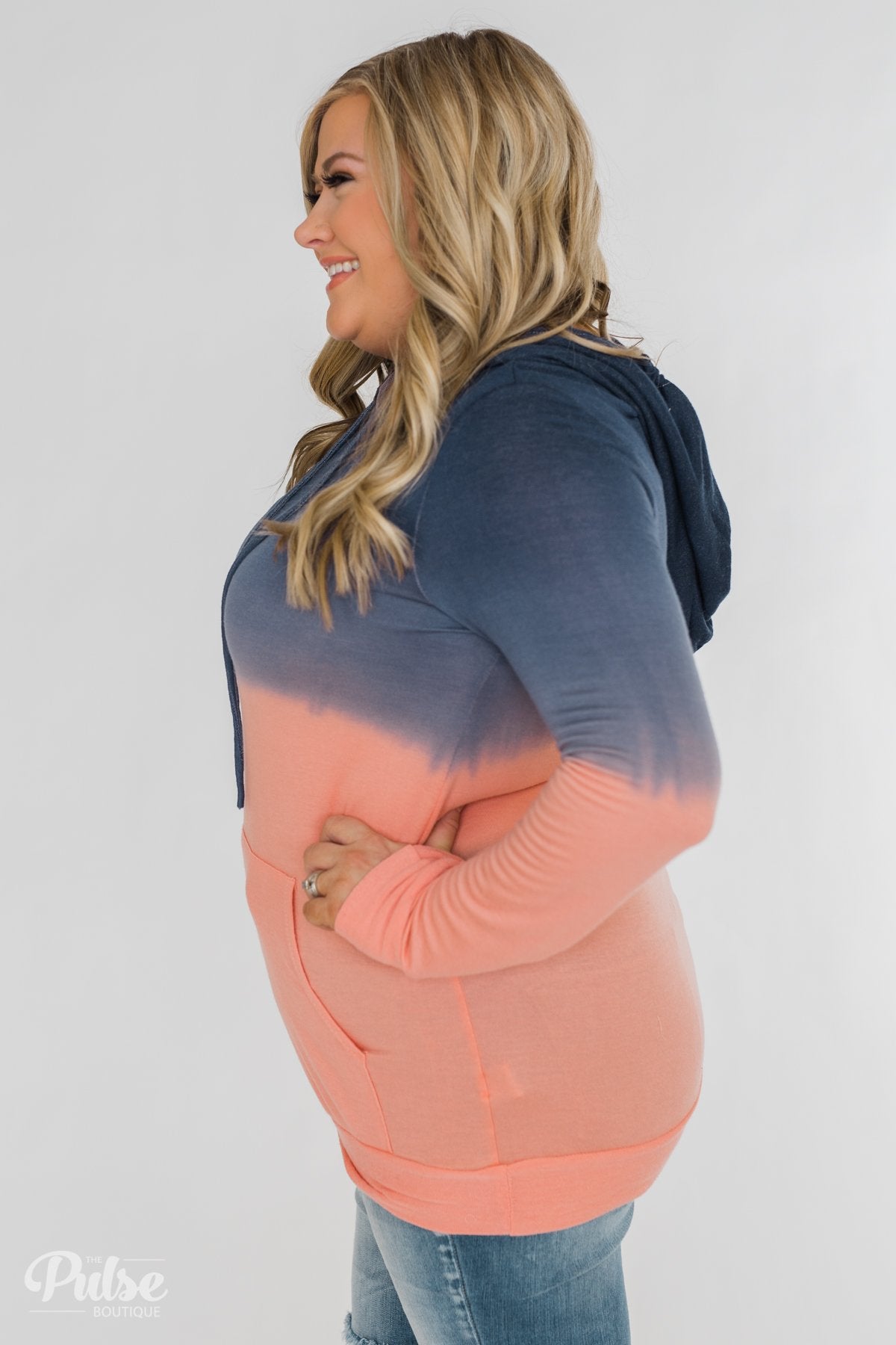 Long Sleeve Ombré Hoodie- Navy & Peach