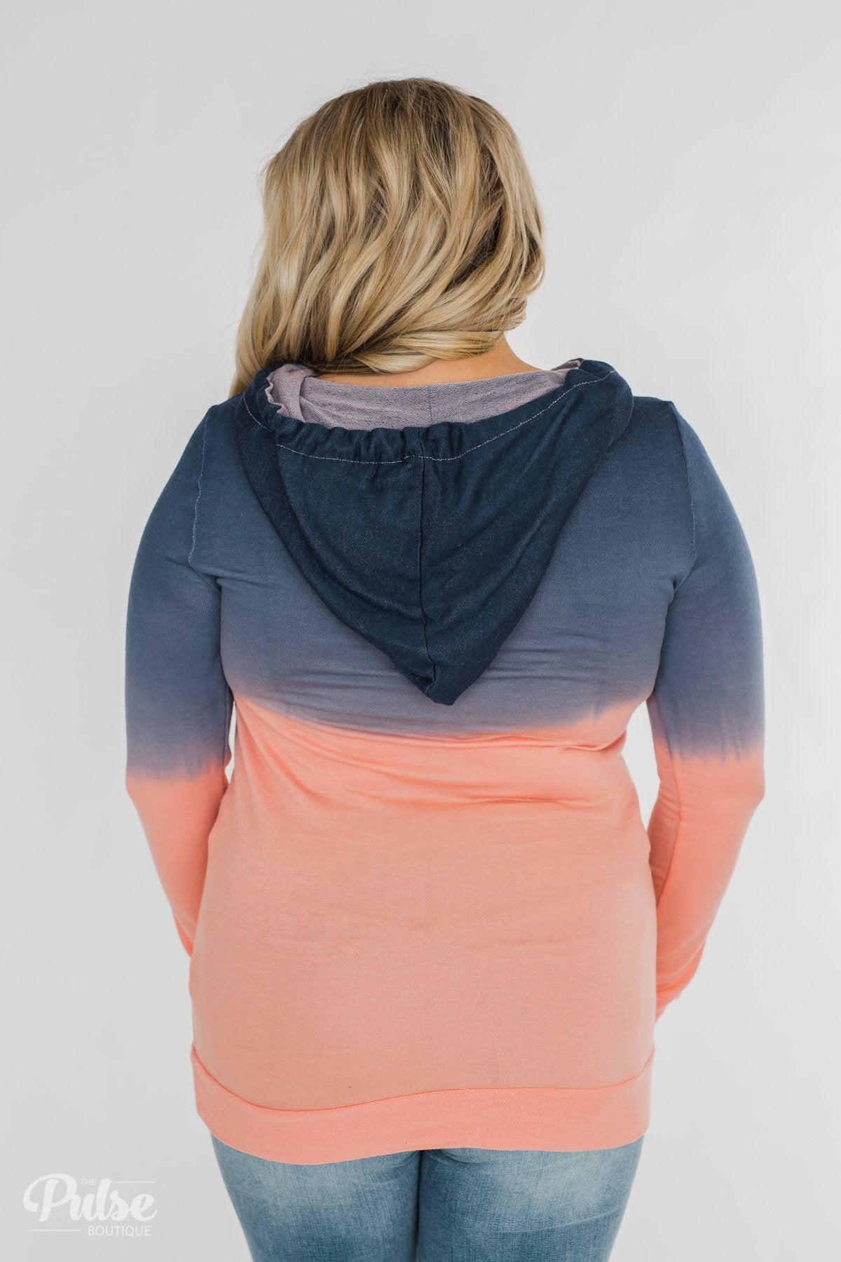 Long Sleeve Ombré Hoodie- Navy & Peach