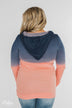 Long Sleeve Ombré Hoodie- Navy & Peach