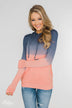 Long Sleeve Ombré Hoodie- Navy & Peach