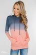 Long Sleeve Ombré Hoodie- Navy & Peach