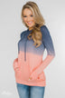 Long Sleeve Ombré Hoodie- Navy & Peach