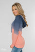 Long Sleeve Ombré Hoodie- Navy & Peach