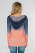 Long Sleeve Ombré Hoodie- Navy & Peach