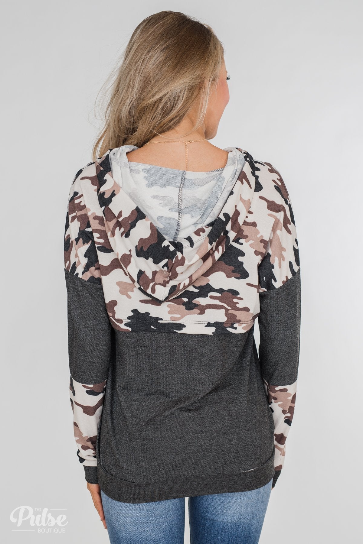 Just That Good Camo Hoodie- Charcoal