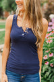 Uplifting Spirits Button Henley Tank Top- Navy