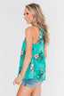 Tropical Crochet Halter Tank Top- Teal