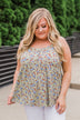Be My Baby 3 Button Floral Babydoll Tank Top- Sage