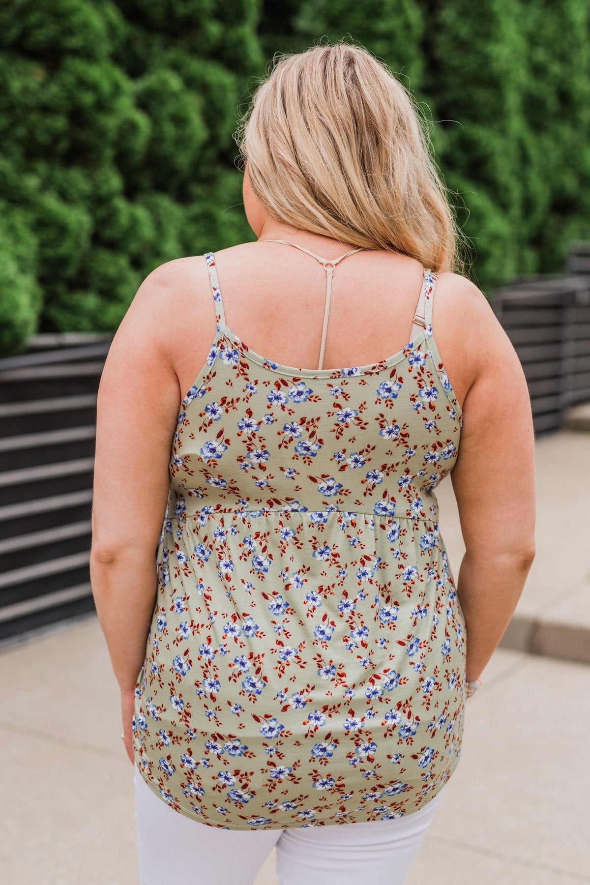 Be My Baby 3 Button Floral Babydoll Tank Top- Sage