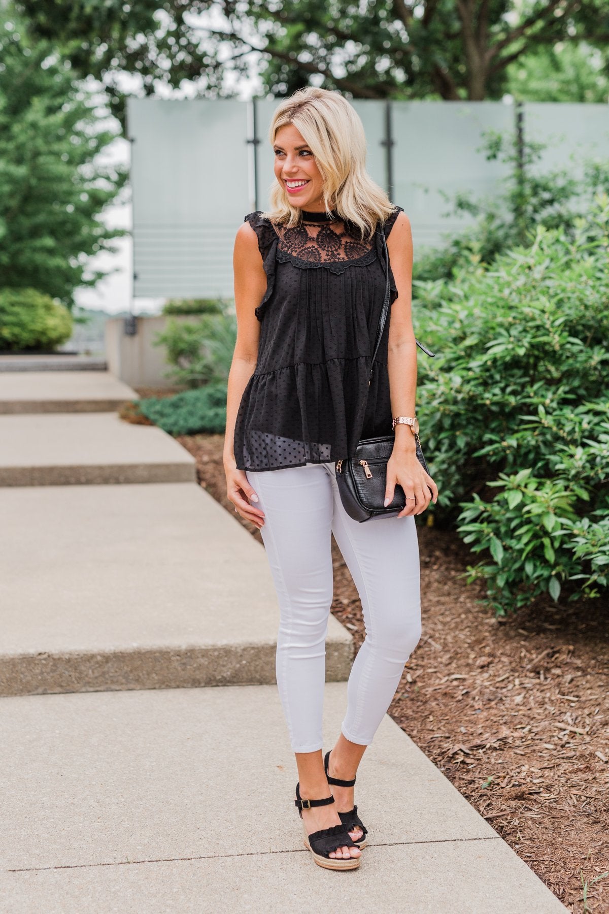 One & Only Lace Detail Sleeveless Top- Black