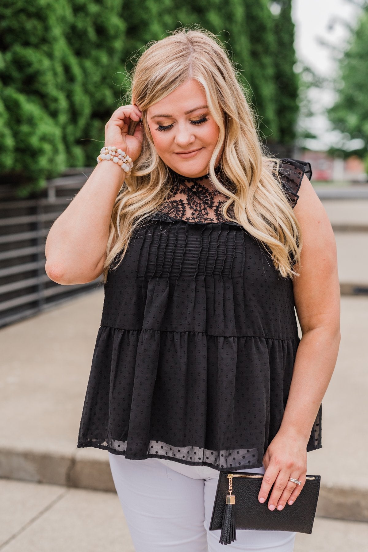 One & Only Lace Detail Sleeveless Top- Black