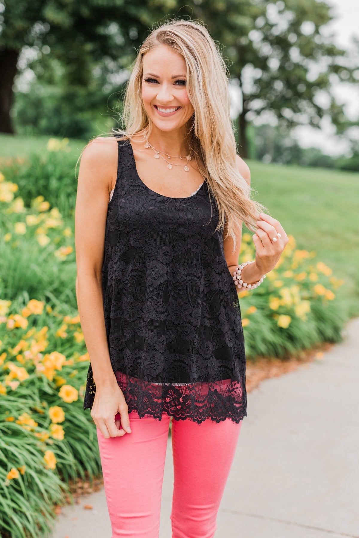 Perfect Moments Lace Tank Top- Black