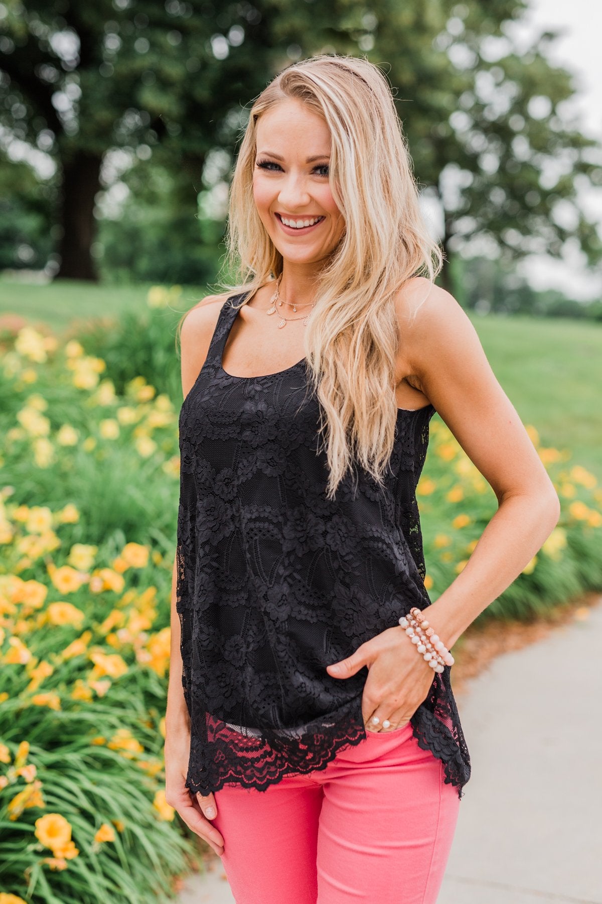 Perfect Moments Lace Tank Top- Black