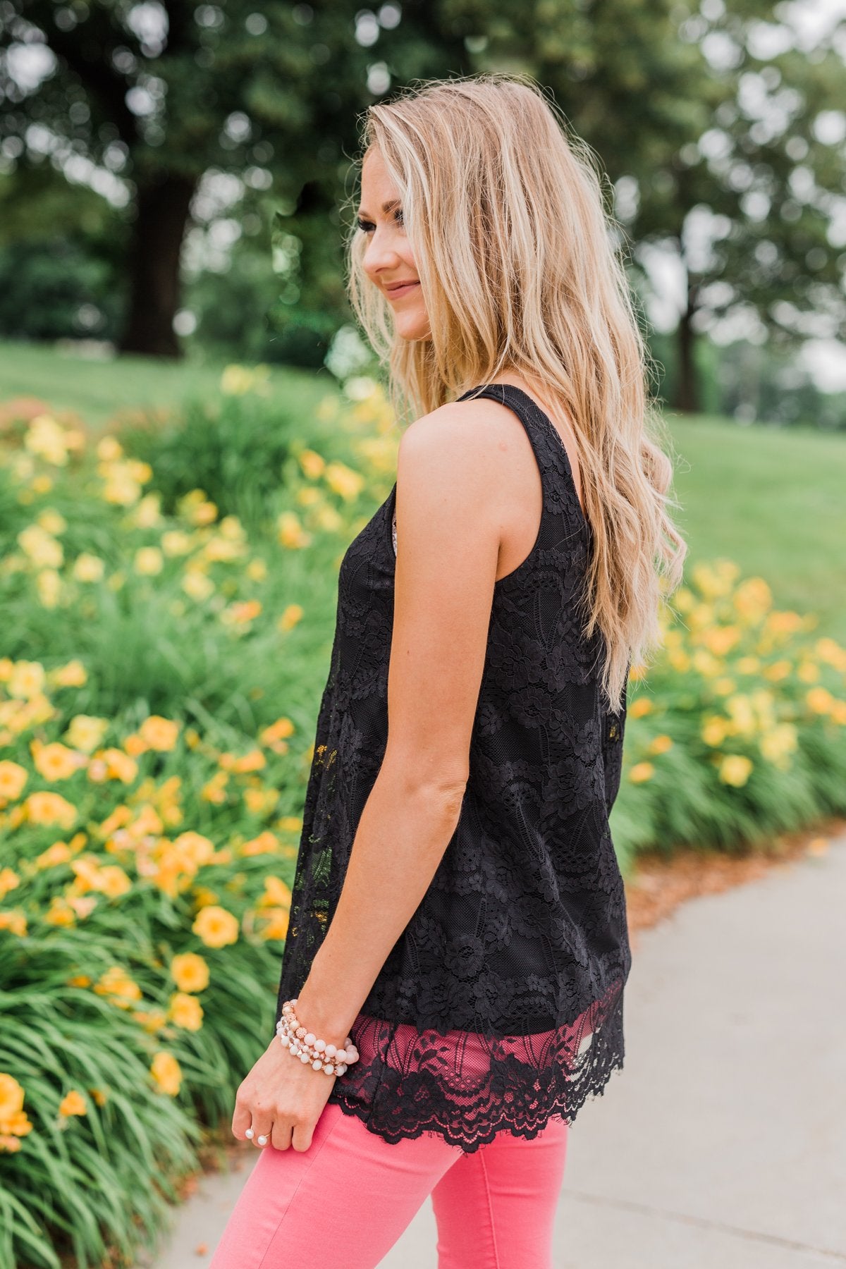 Perfect Moments Lace Tank Top- Black
