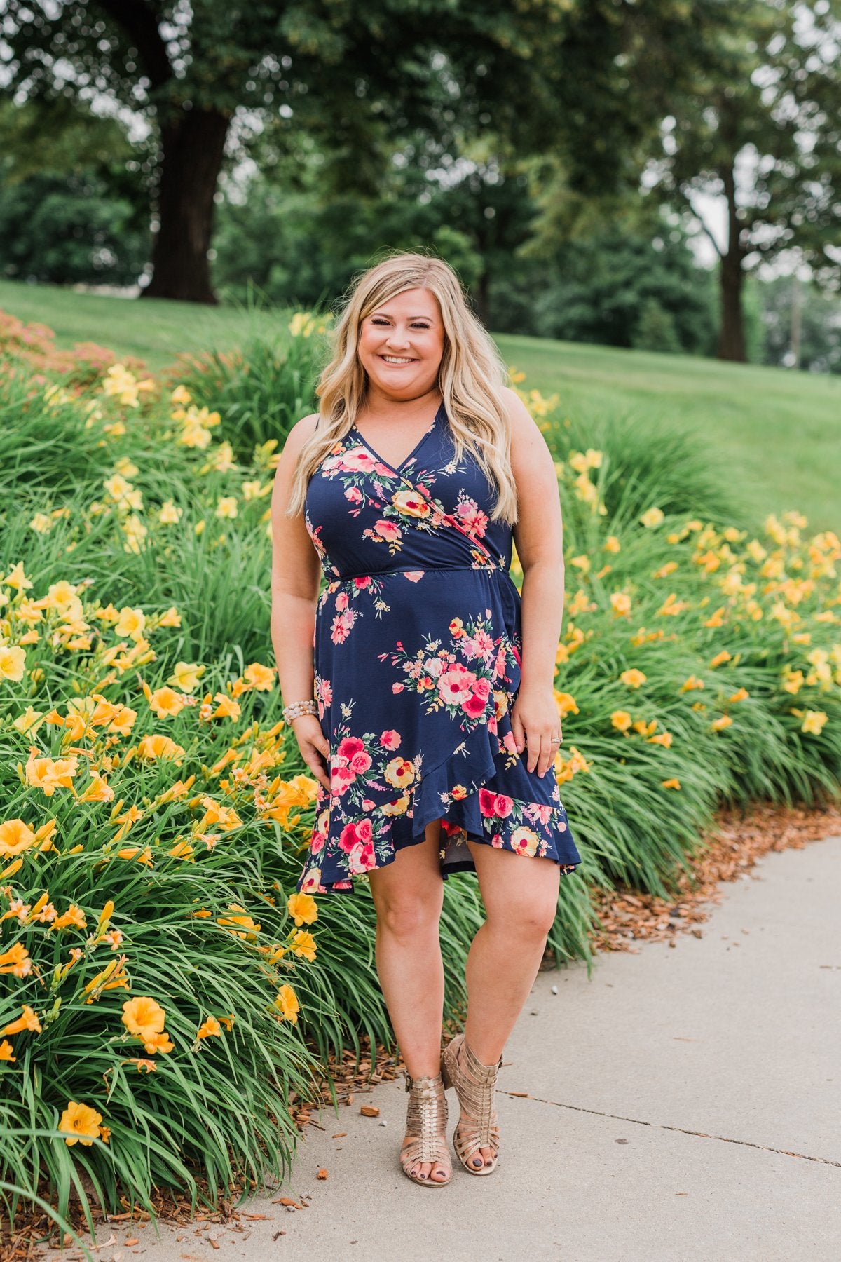 Let Me Love You Floral Wrap Dress- Navy