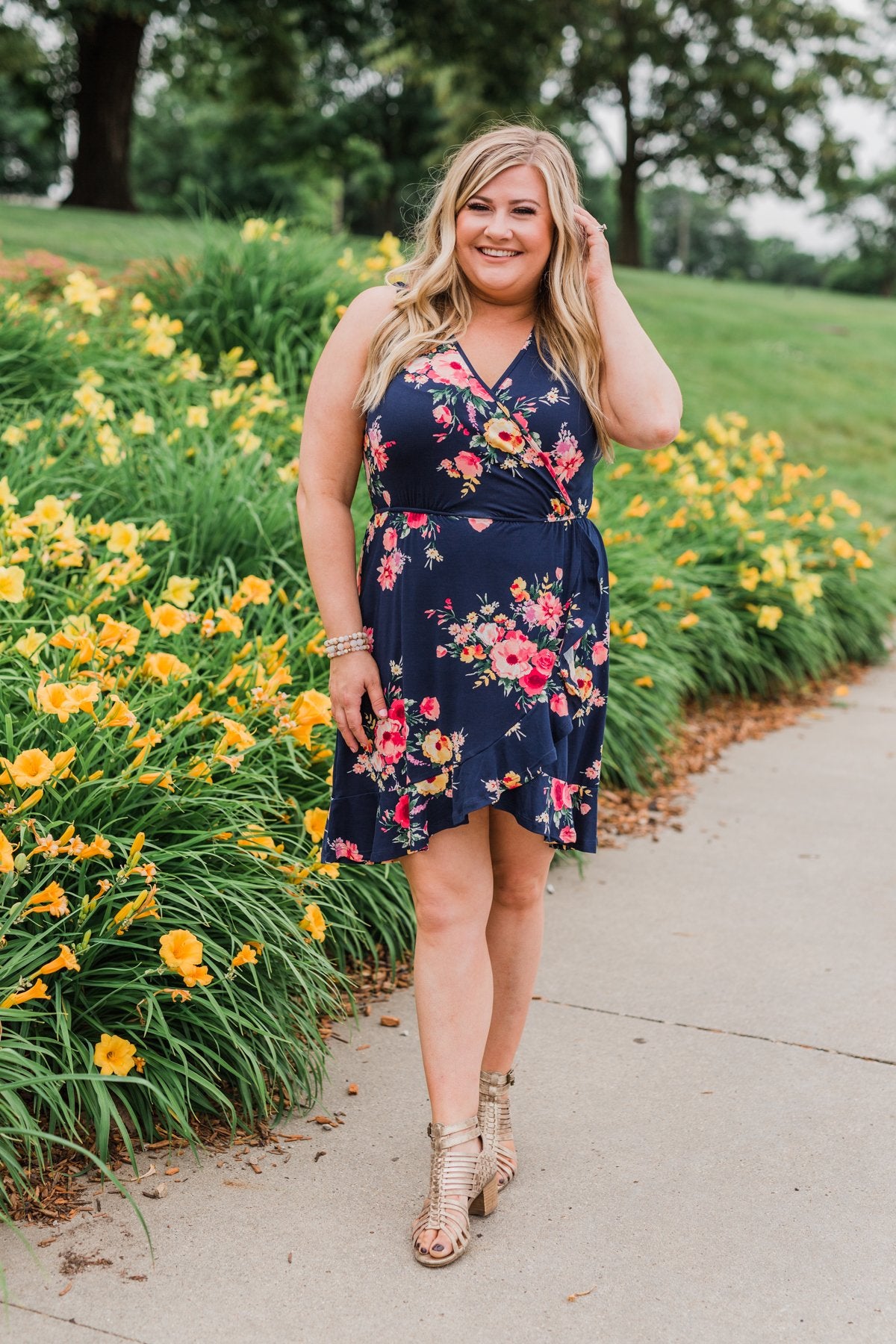 Let Me Love You Floral Wrap Dress- Navy