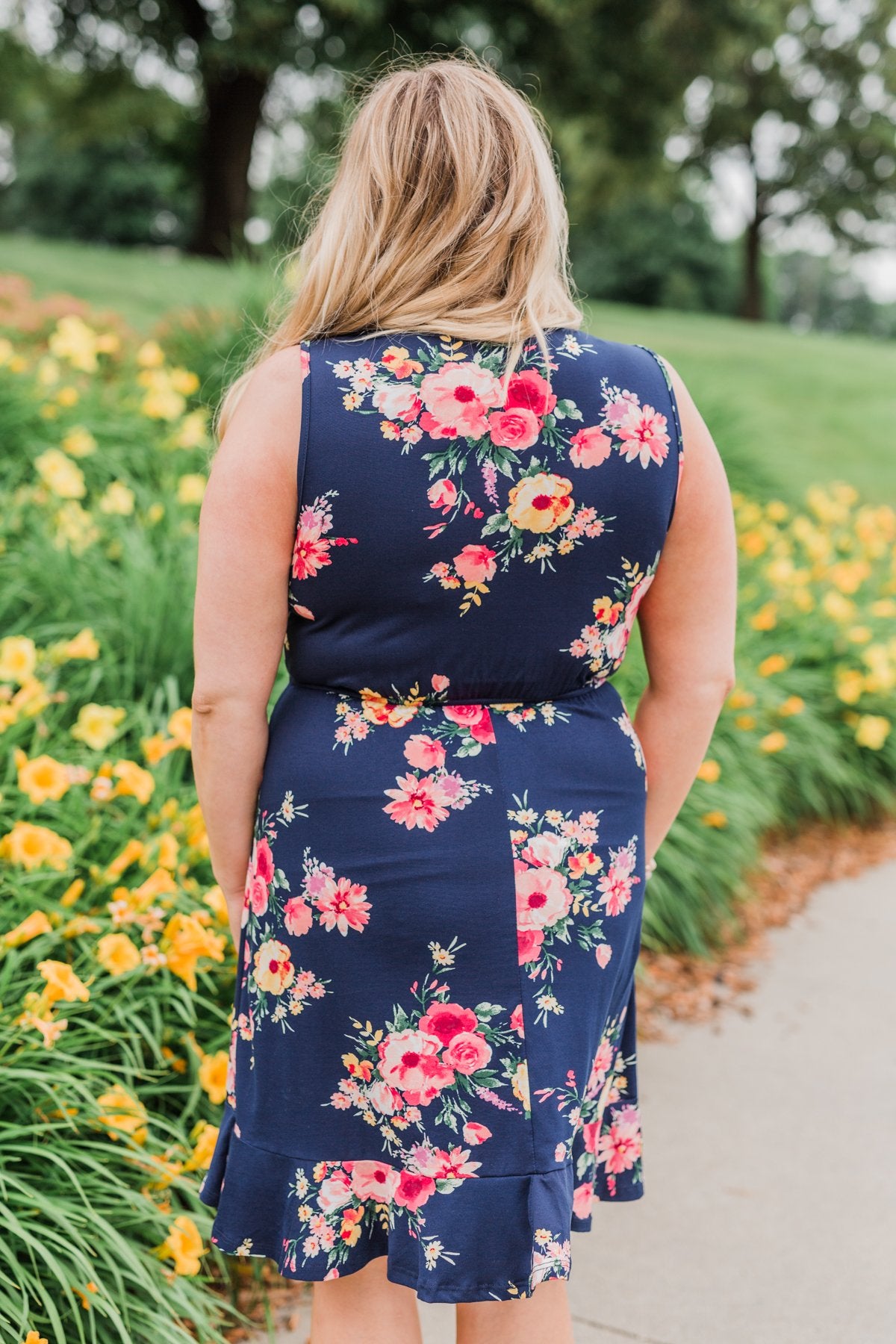 Let Me Love You Floral Wrap Dress- Navy