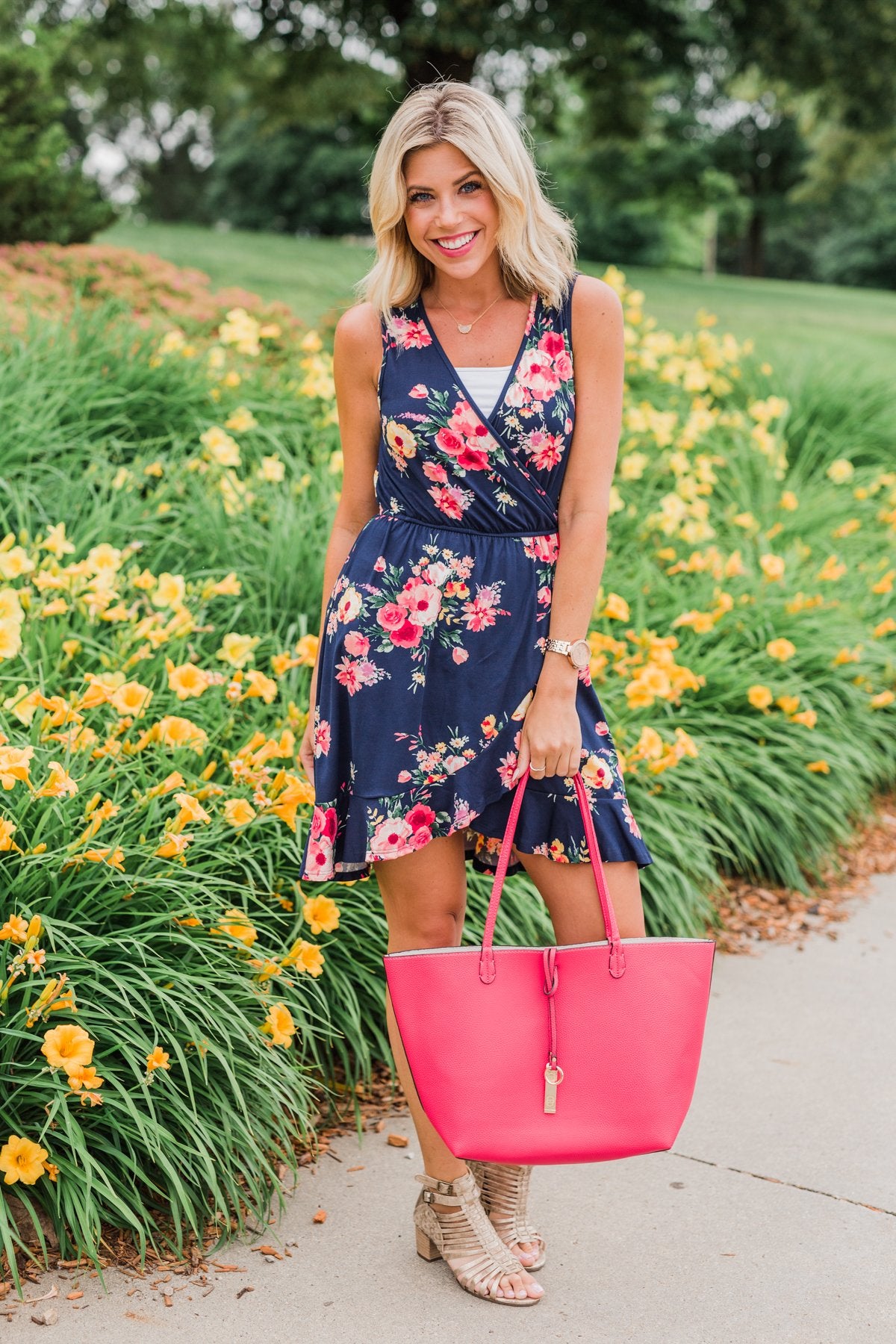 Let Me Love You Floral Wrap Dress- Navy
