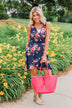 Let Me Love You Floral Wrap Dress- Navy