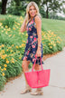 Let Me Love You Floral Wrap Dress- Navy