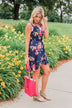 Let Me Love You Floral Wrap Dress- Navy