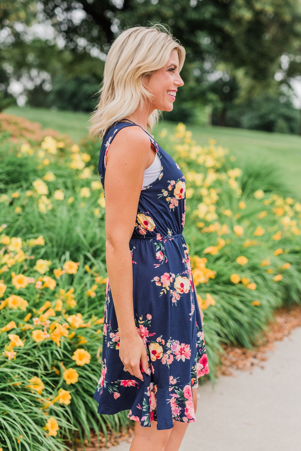 Let Me Love You Floral Wrap Dress- Navy