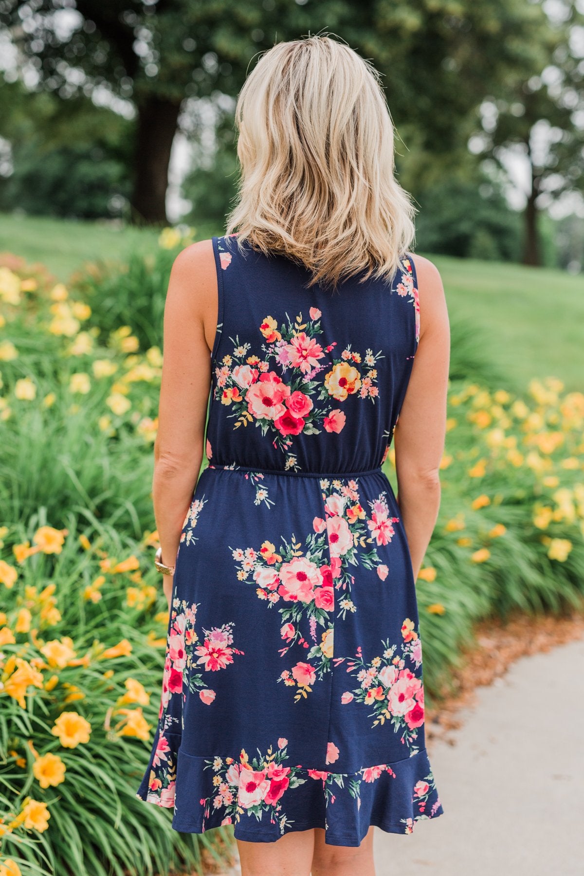 Let Me Love You Floral Wrap Dress- Navy