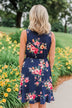 Let Me Love You Floral Wrap Dress- Navy