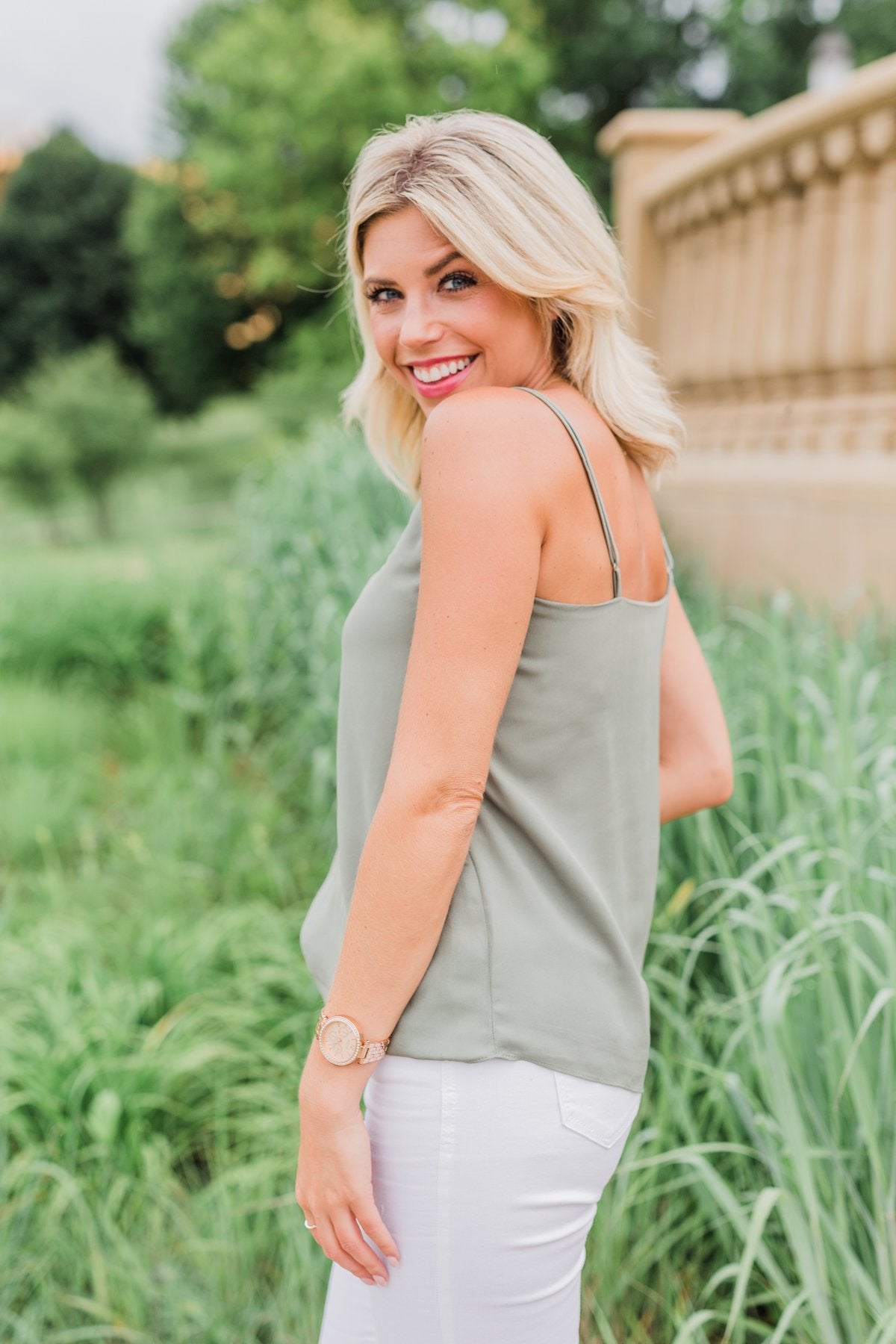 Feel My Love Lace Trimmed Tank Top- Olive