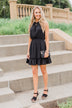 Chasing Happiness Halter Ruffle Dress- Black