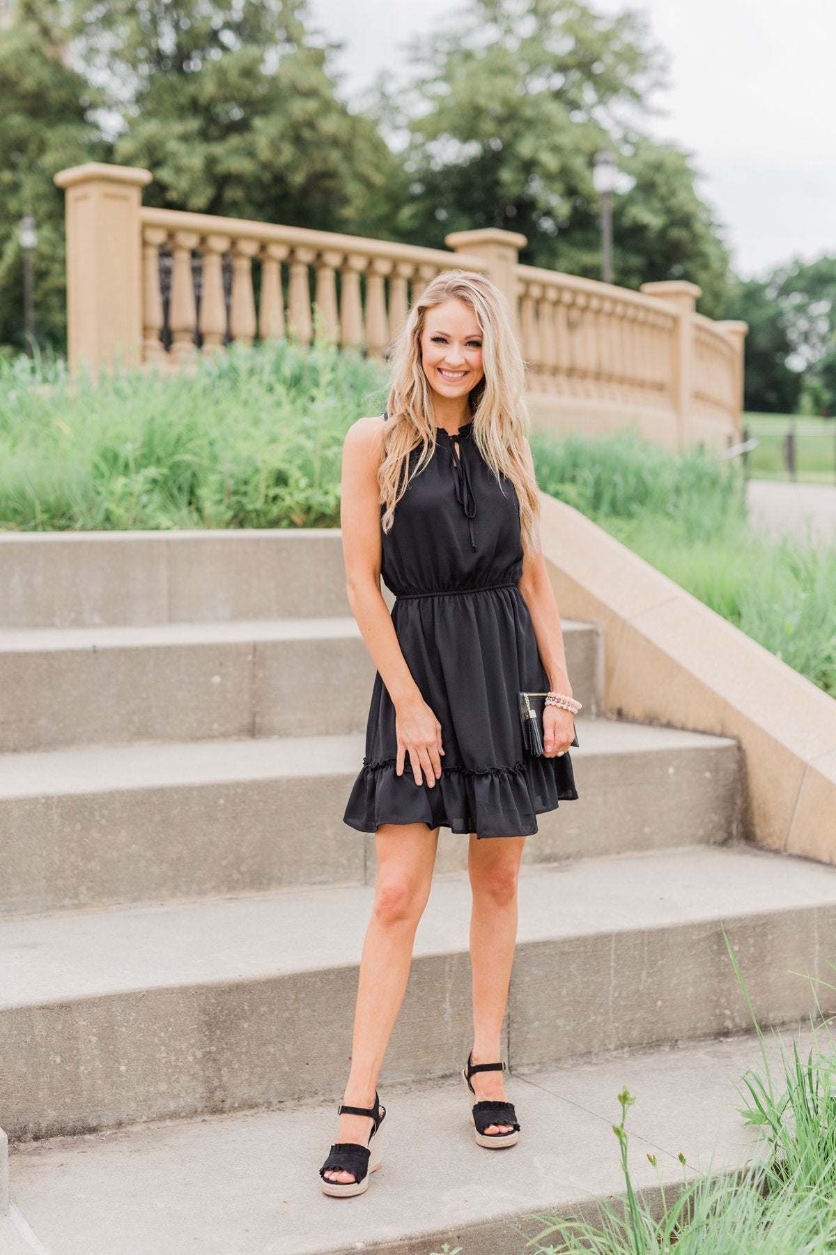 Chasing Happiness Halter Ruffle Dress- Black