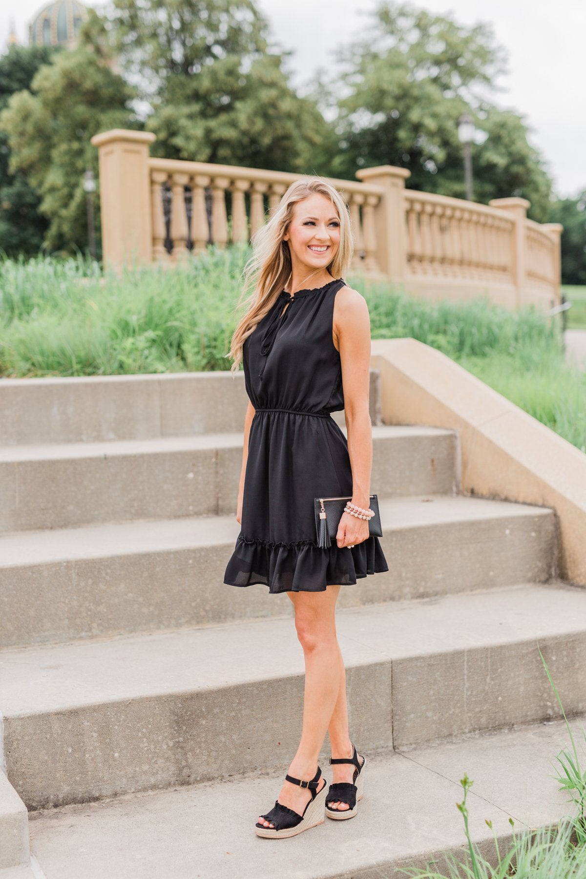 Chasing Happiness Halter Ruffle Dress- Black