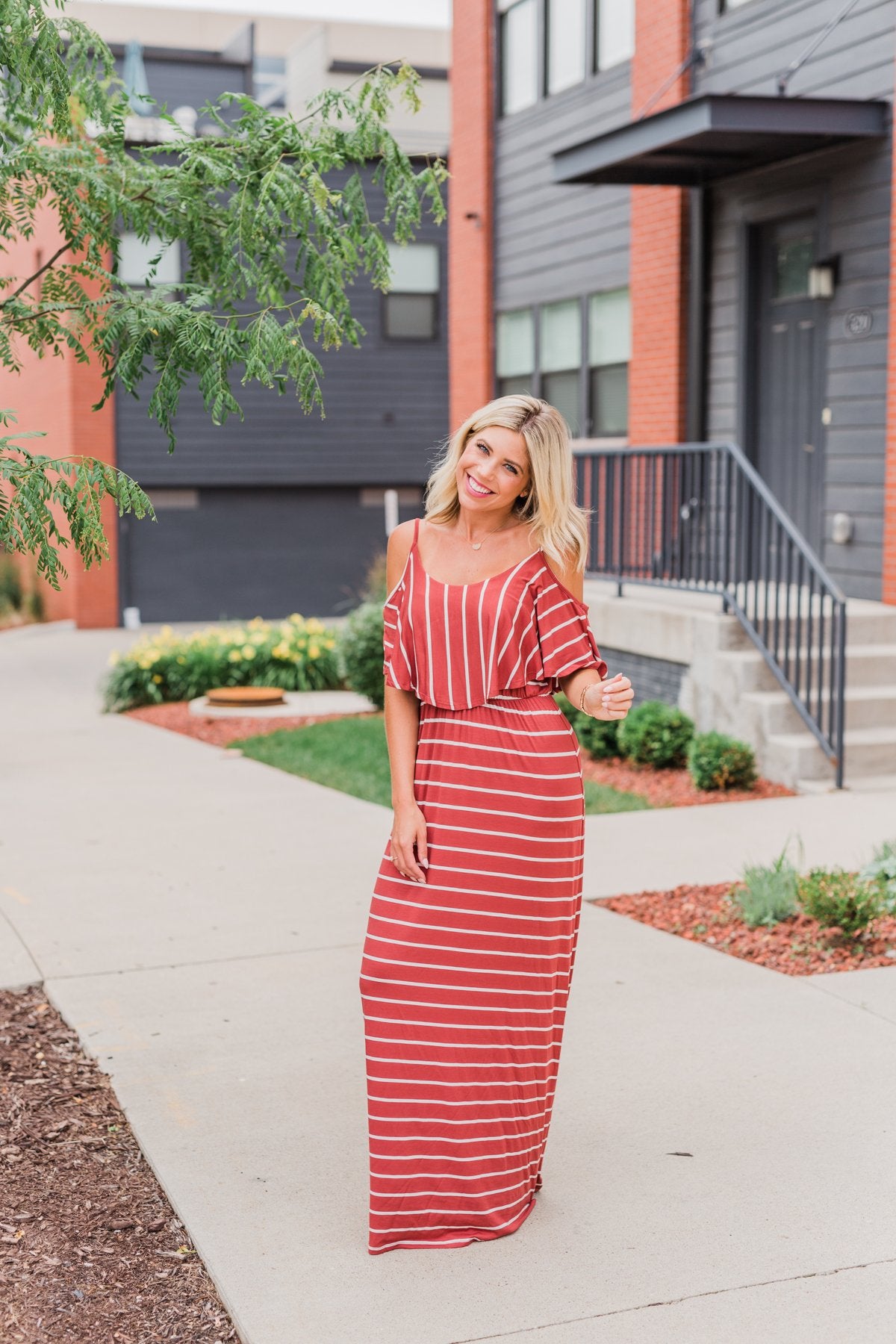 Feels Like Electricity Striped Maxi Dress- Rust