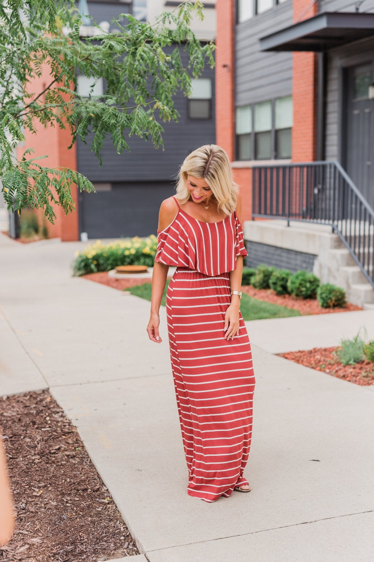 Feels Like Electricity Striped Maxi Dress- Rust