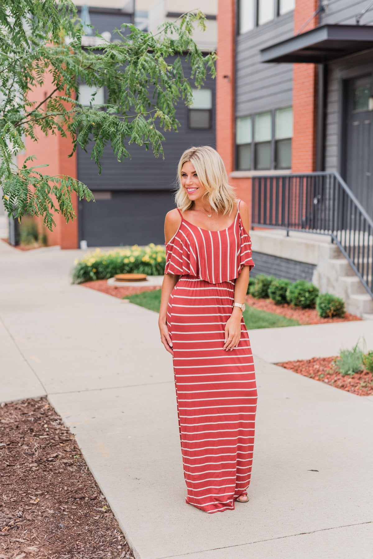 Feels Like Electricity Striped Maxi Dress- Rust