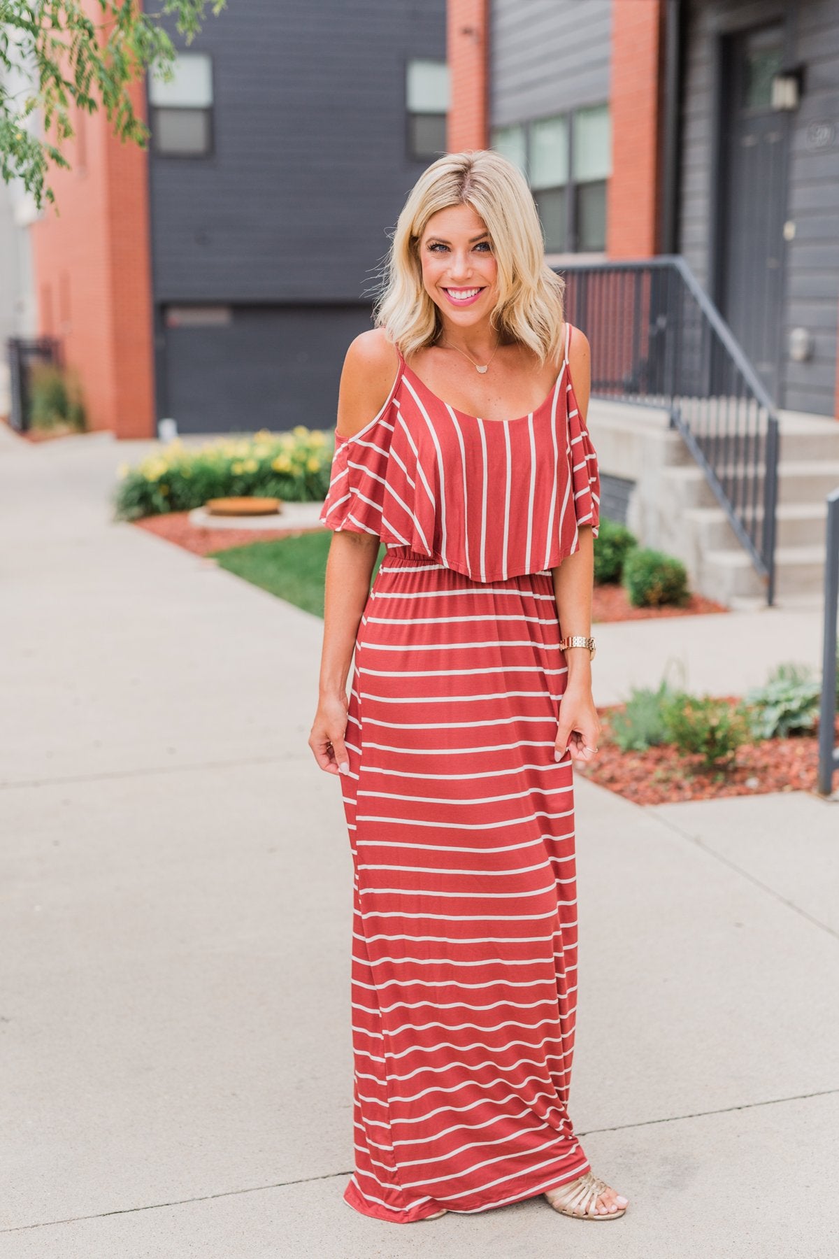 Feels Like Electricity Striped Maxi Dress- Rust