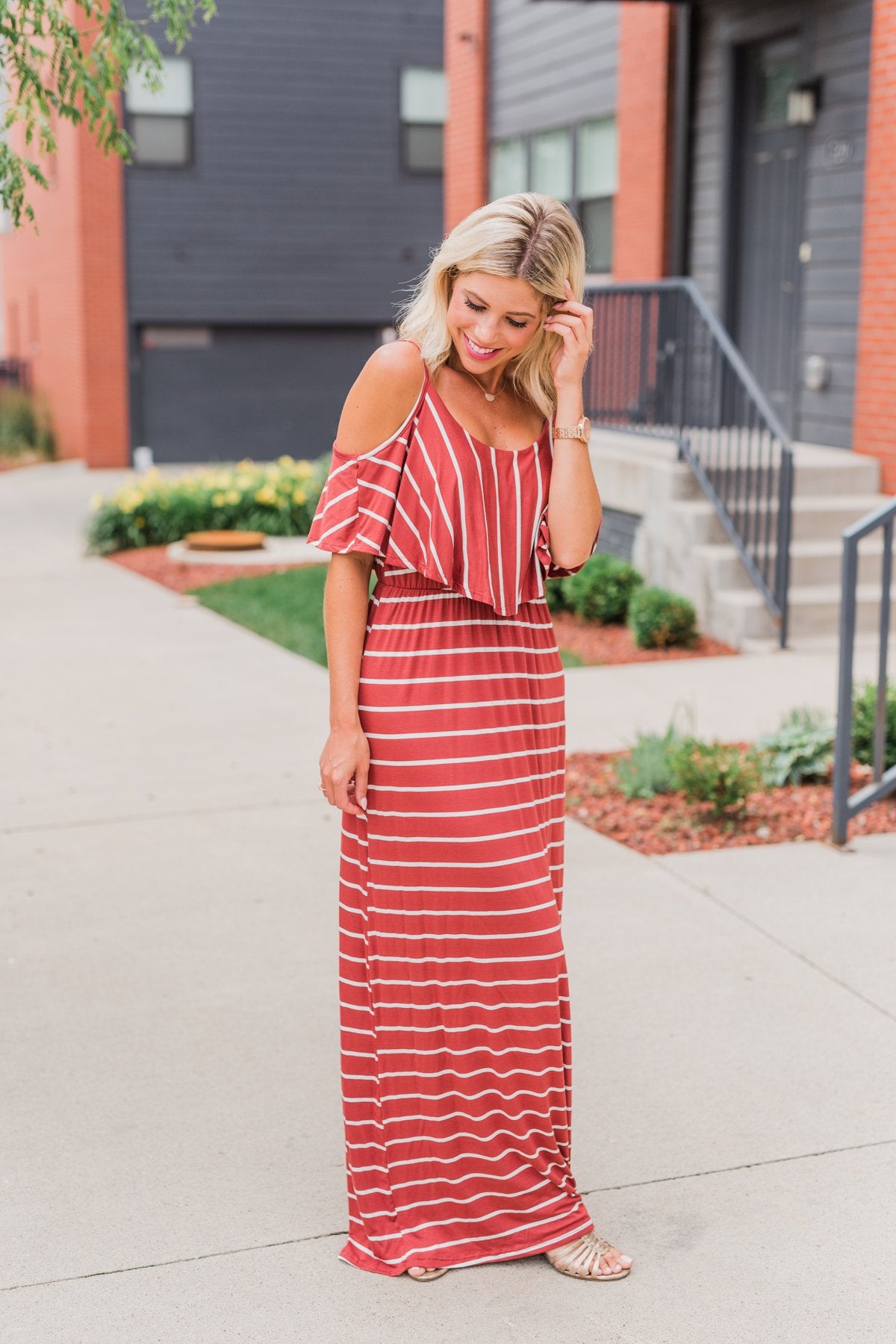 Feels Like Electricity Striped Maxi Dress- Rust