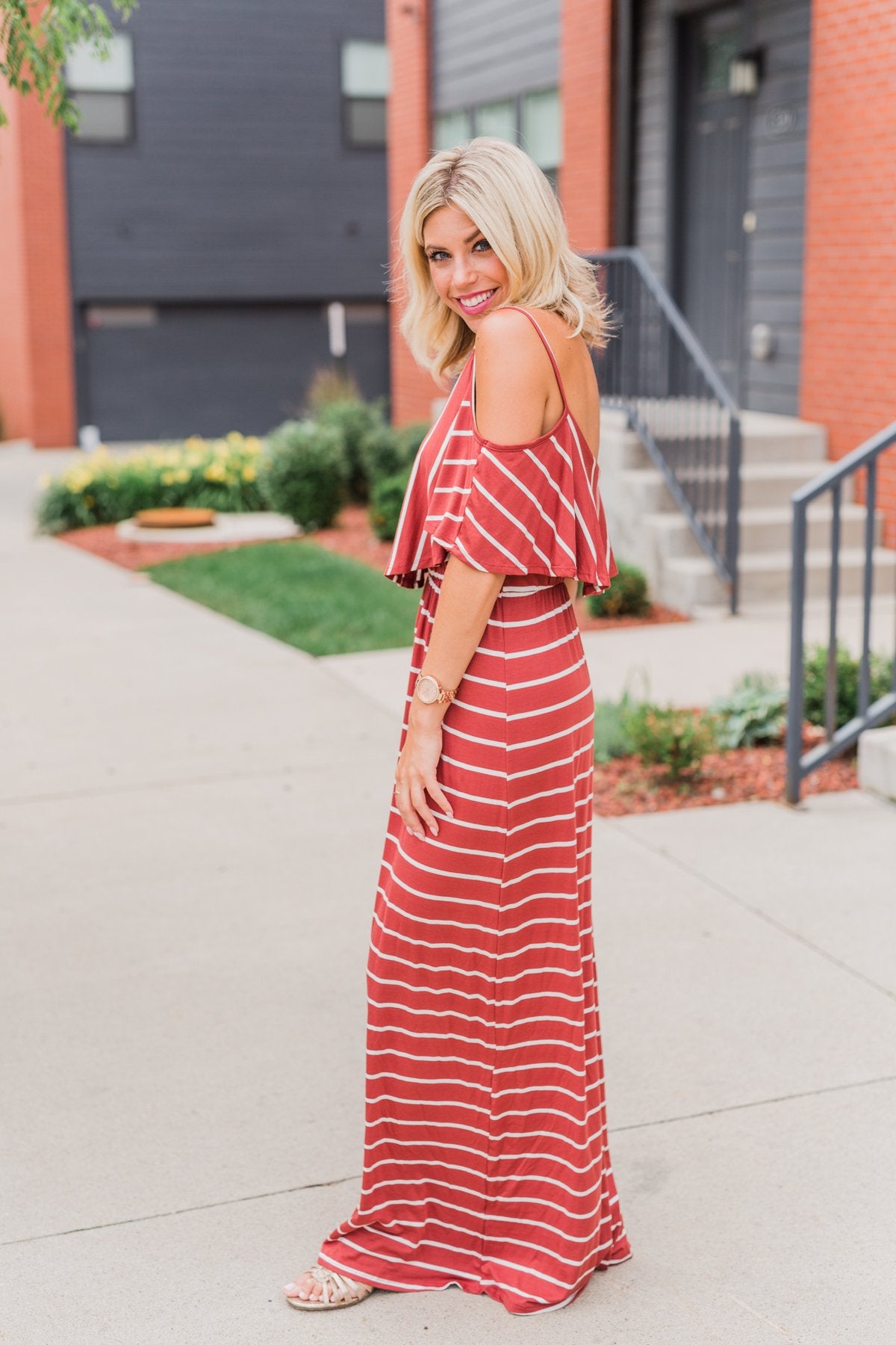 Feels Like Electricity Striped Maxi Dress- Rust